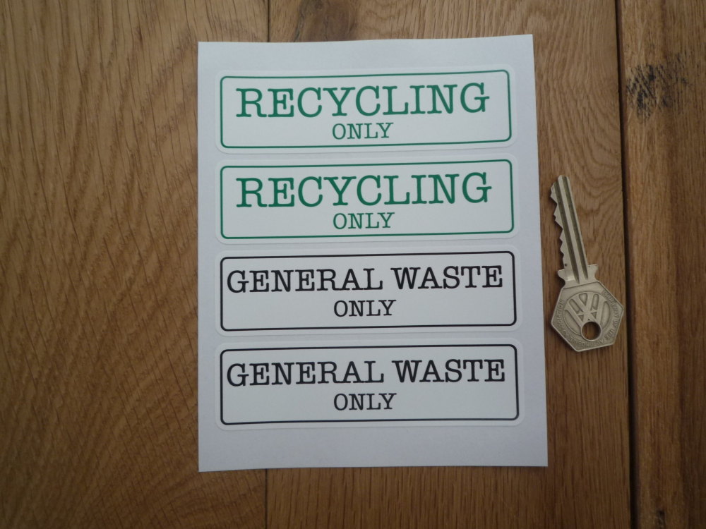 Recycling Only & General Waste Only Bin Label Stickers. Set 4. 4.25