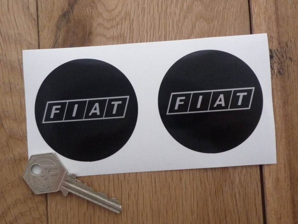 Fiat Later Style Black & Silver Round Stickers - 40mm or 63mm Pair