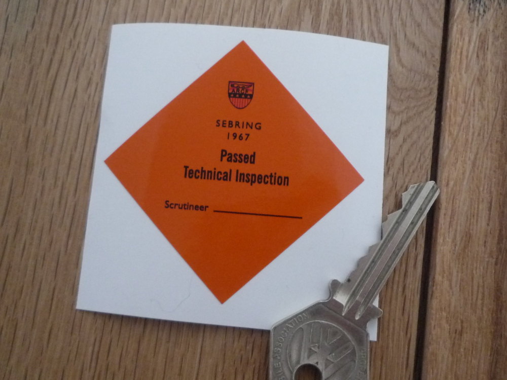 Sebring ARCF Passed Technical Inspection Orange Sticker - 1967 or 1971 - 2.5"