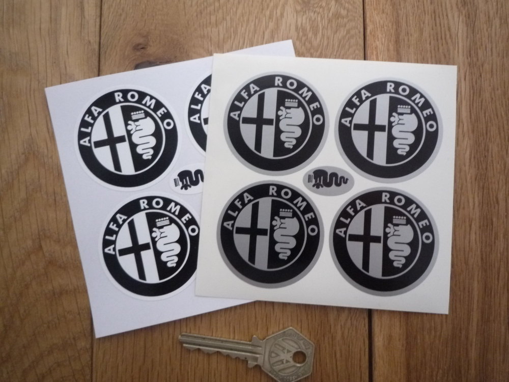 Alfa Romeo Wheel Centre Stickers. Monochrome. Set of 4. 50mm.