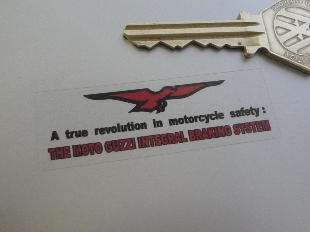 Moto Guzzi Integral Braking System Sticker. Red, Black, & Clear. 2.5