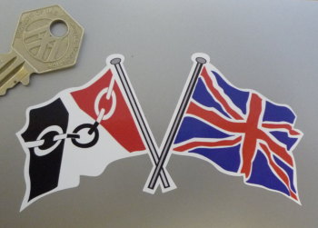 Crossed Black Country Flag & Union Jack Sticker. 4".