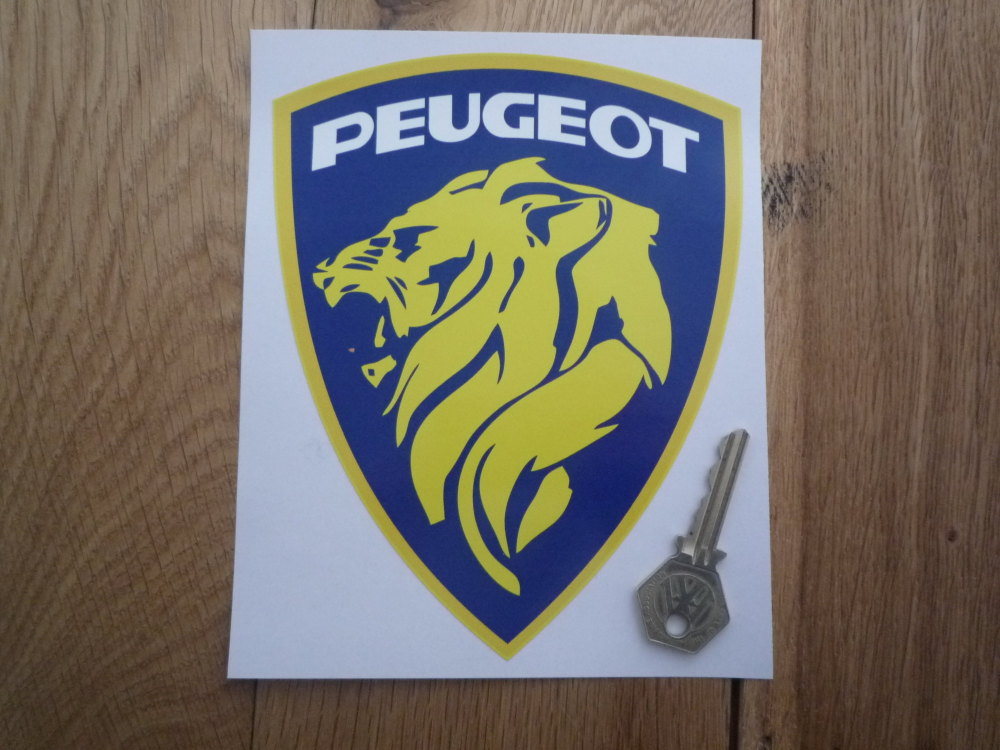 Peugeot Lions Head & White Text in Shield Sticker. 6.5".