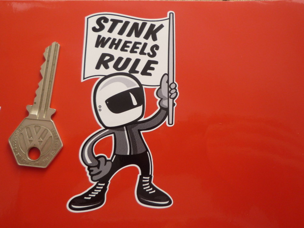 Stink Wheels Rule Flag Waving 2 Stroke Rider Sticker. 4