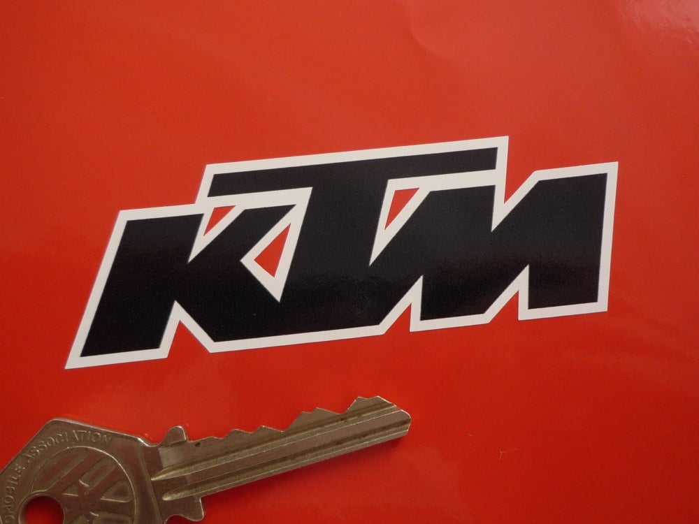 KTM Black & White Text Stickers. 3.5" Pair.