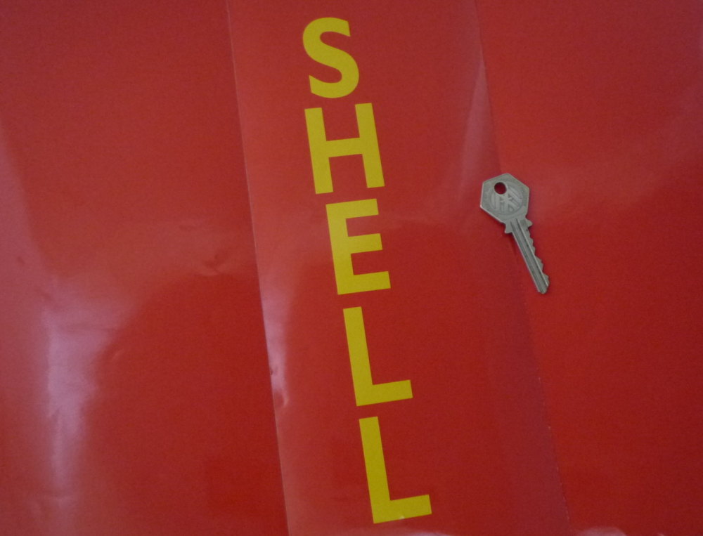 Shell Vertical Cut Text Stickers. 10" Pair.