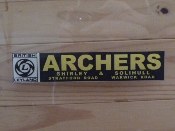British Leyland Archers Shirley & Solihull Dealers Window Sticker. 7.5".