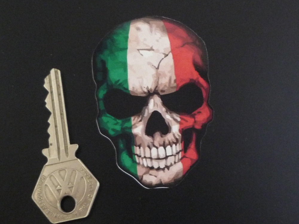 Skull in Italian Tricolore Flag Style Sticker. 3" or 4".
