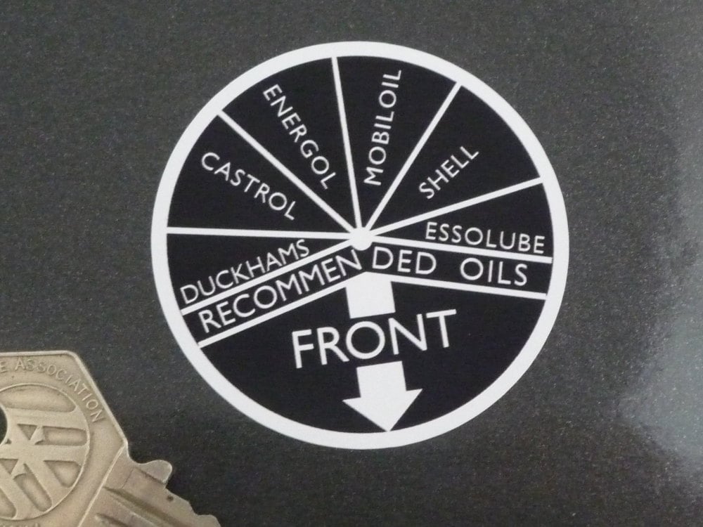 Oil Filler Cap Recommended Oils Black & White Circular Sticker. 2".