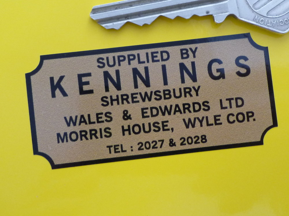 Kennings Shrewsbury. Wales & Edwards Ltd Dealers Sticker. 2.5