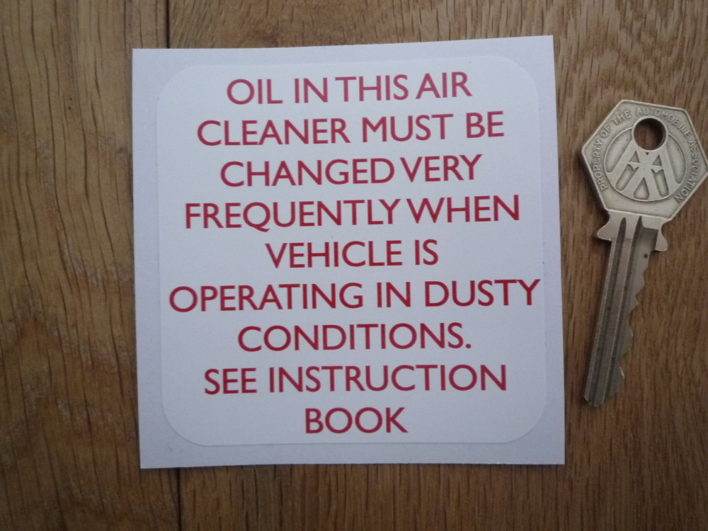 Air Cleaner Oil Change Sticker. Land Rover, etc. 3".