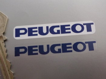 Peugeot Blue Text Oblong Stickers. 2.5" or 6" Pair.