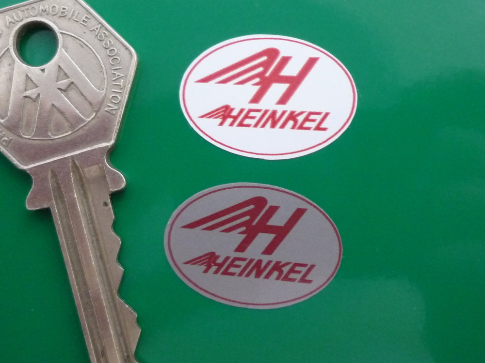 Heinkel Red Oval Stickers. 1" or 2" Pair.
