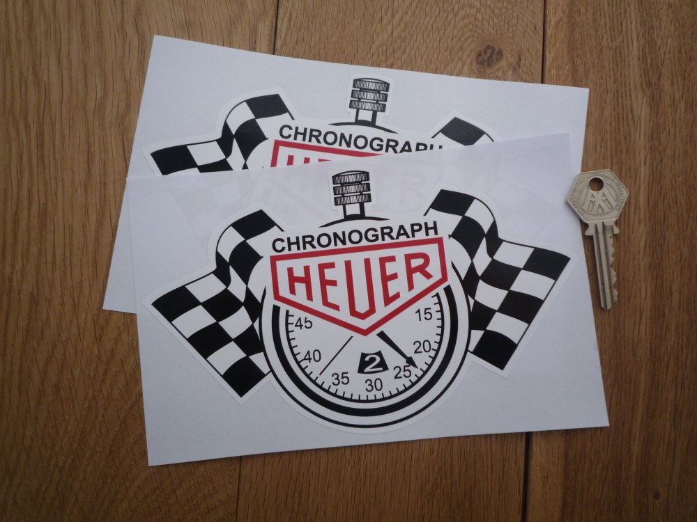 Chronograph Heuer. Stopwatch Style Stickers Pair. Various Sizes.