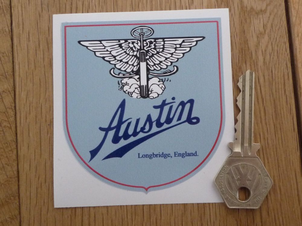 Austin Longbridge England Pale Blue Shield Sticker. 3".