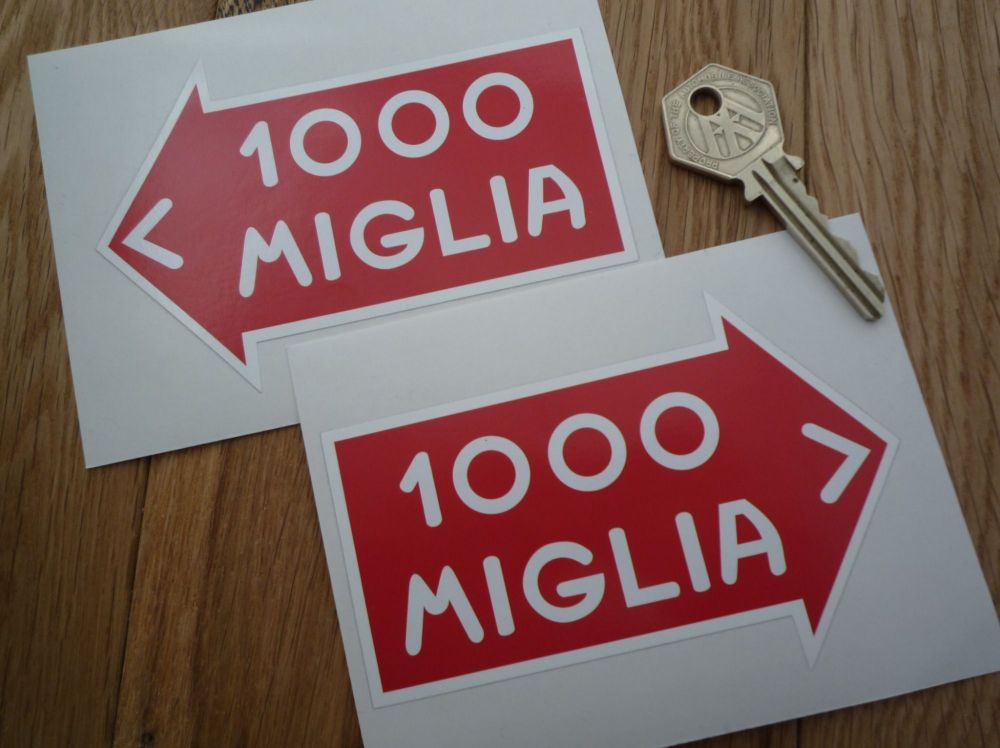 Mille Miglia Directional Static Cling Stickers. 2.5" or 4.5" Pair.