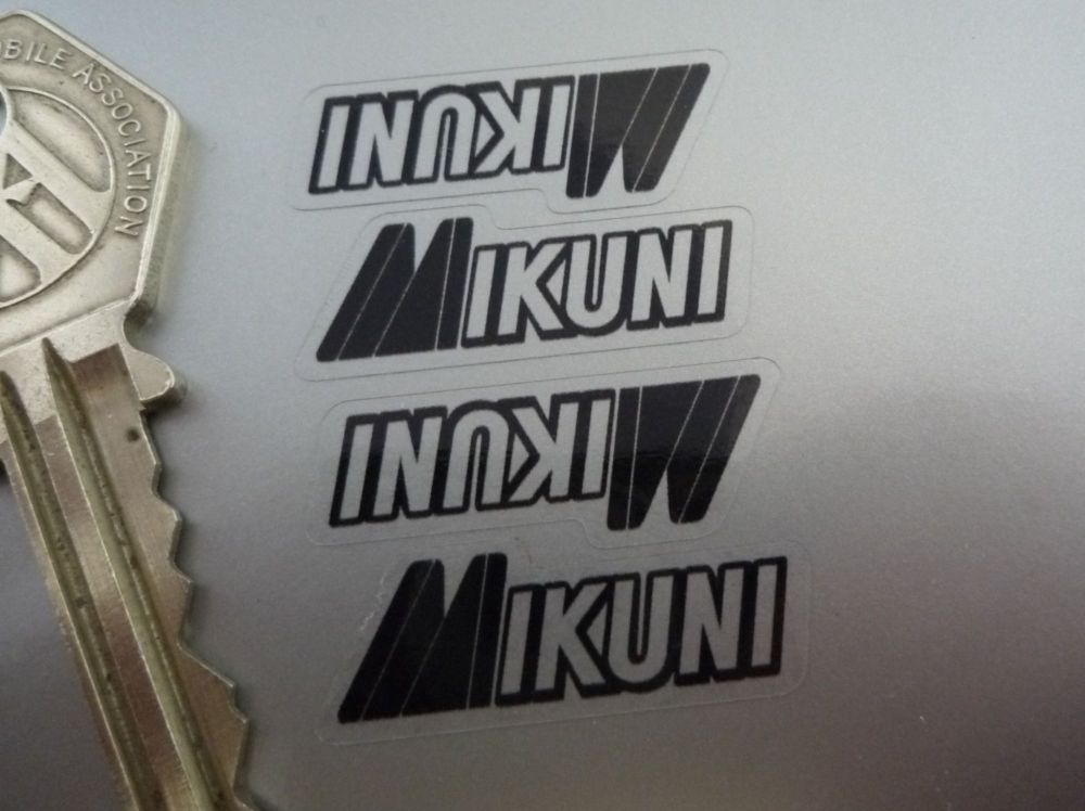Mikuni Carburetors Black & Clear Stickers. 1.25". Set of 4.