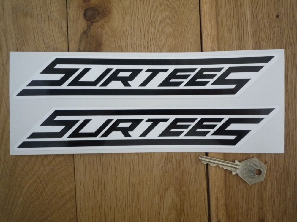 Surtees Black & White Slanted Oblong Stickers. 10" Pair.