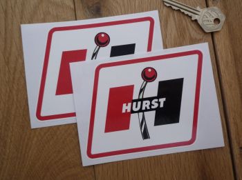 Hurst Logo Parallelogram with Red Coachline Stickers. 5" Pair.