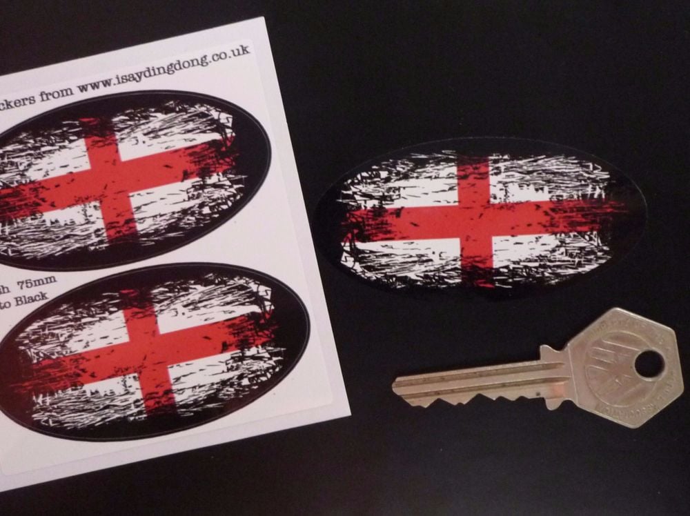 English St George's Cross Flag Fade To Black Oval Stickers. 3" Pair.