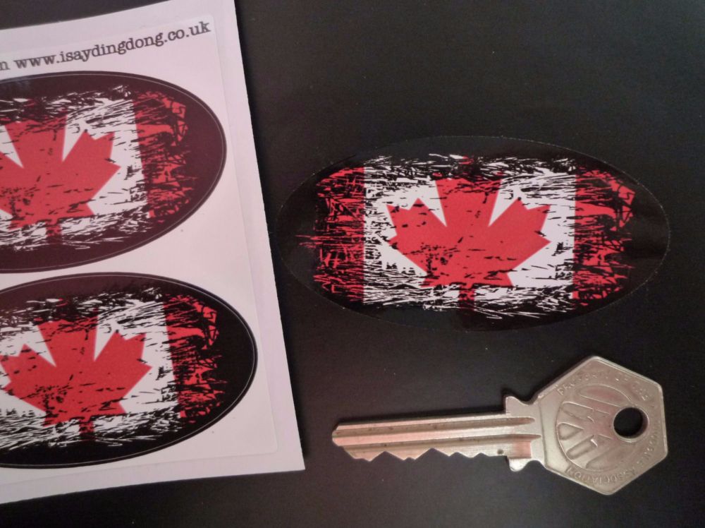 Canadian Maple Leaf Flag Fade To Black Oval Stickers. 3