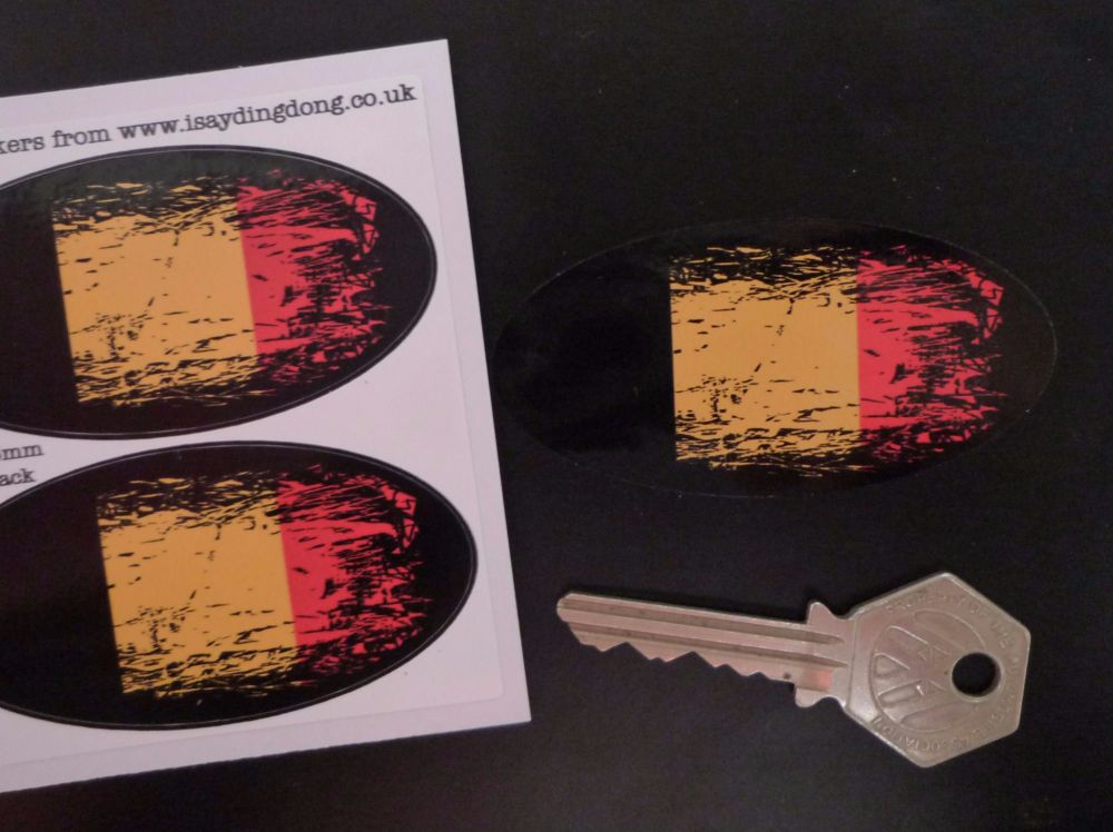 Belgian Tricolor Flag Fade To Black Oval Stickers. 3" Pair.