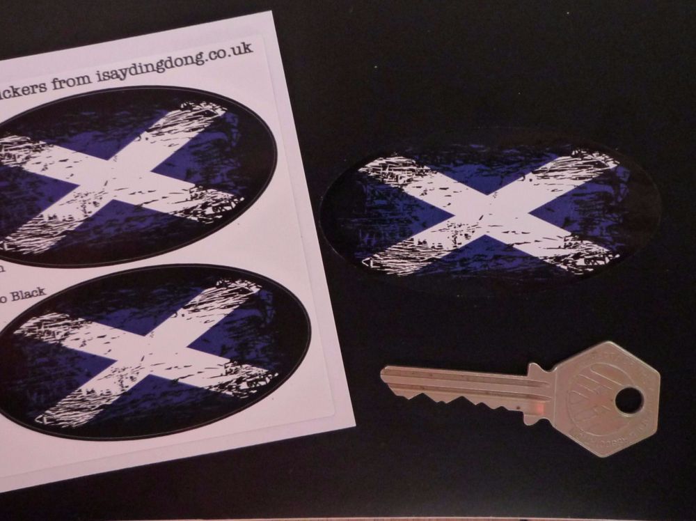 Scottish Saltire Flag Fade To Black Oval Stickers. 3" Pair.