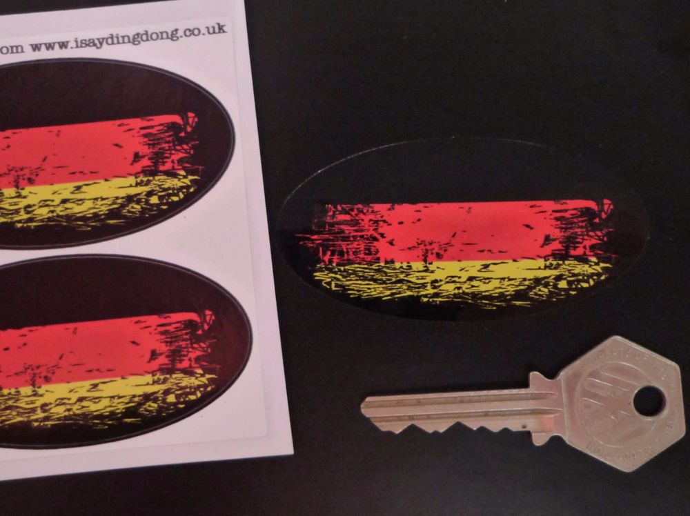 German Tricolour Flag Fade To Black Oval Stickers. 3" Pair.