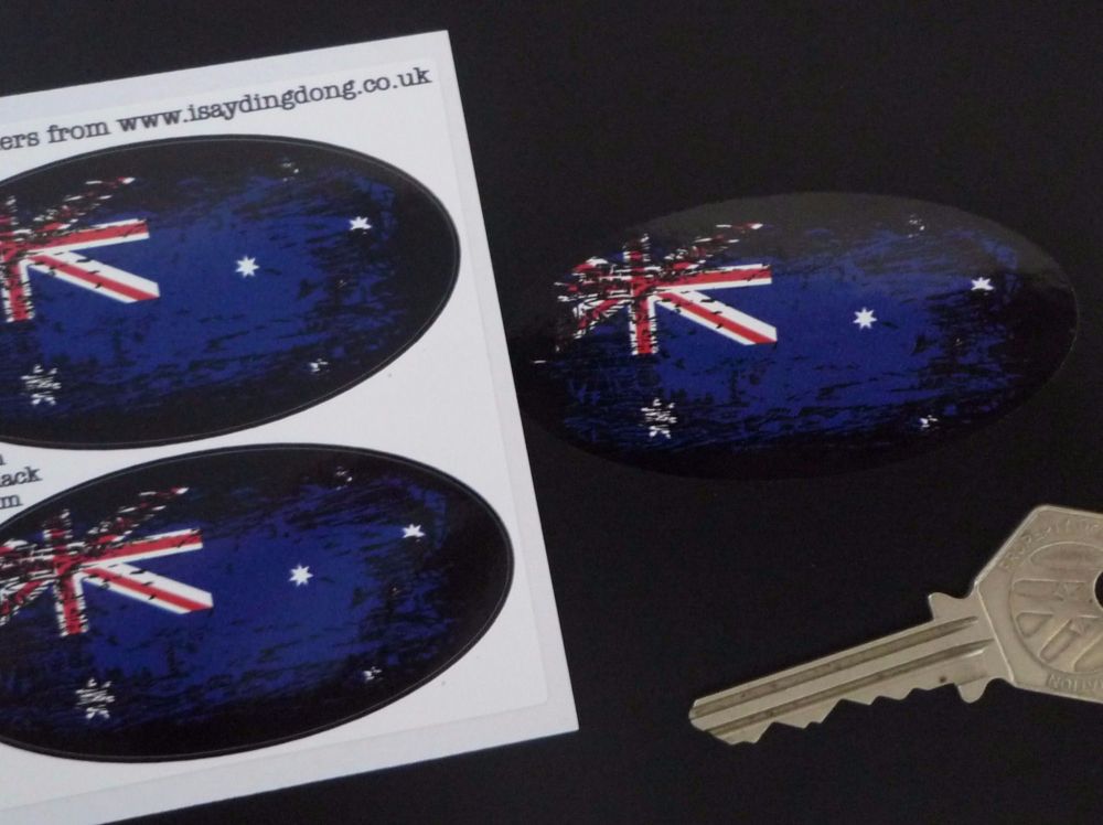 Australian Flag Fade To Black Oval Stickers. 3