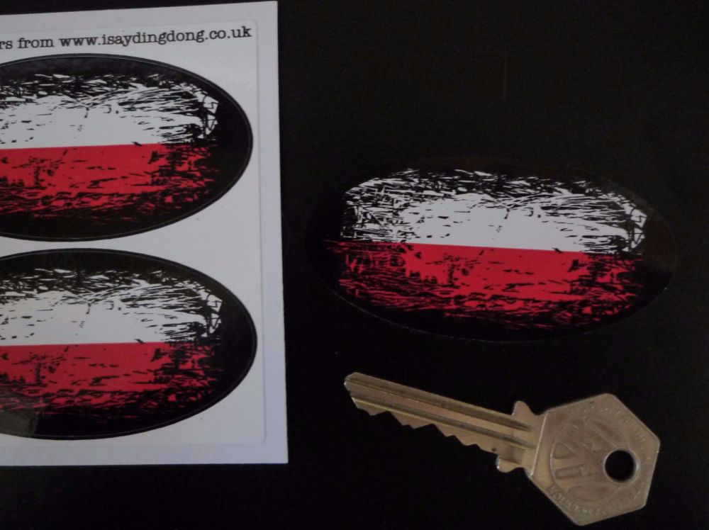 Polish Flag Fade To Black Oval Stickers. 3" Pair.