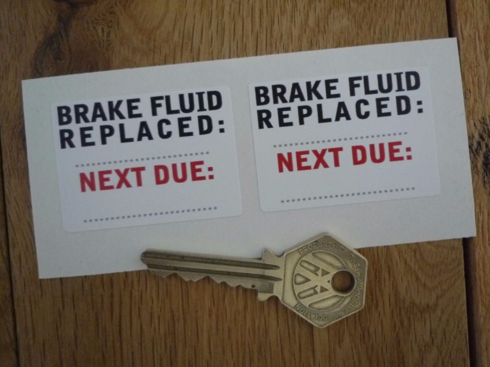 Brake Fluid Replaced Service Stickers. 2" Pair.