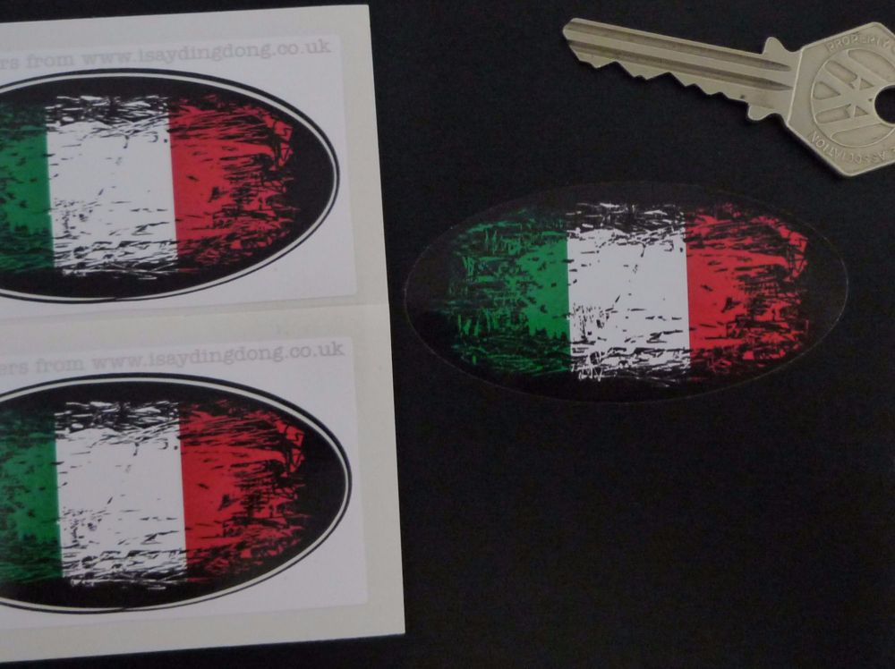 Italian Tricolore Flag Fade To Black Oval Stickers. 3" Pair.