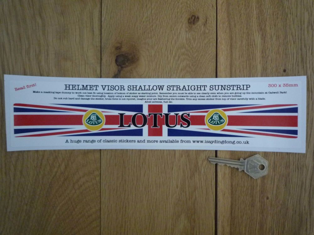Lotus Union Jack Helmet Visor Straight Sunstrip Sticker. 12". 35mm or 50mm Tall.