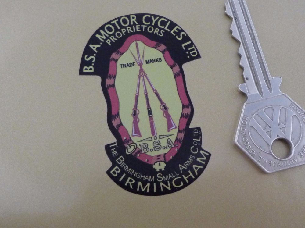 BSA Piled Arms Stickers - Flat Yellow - Simple Print - For Dark Surfaces - Various Sizes