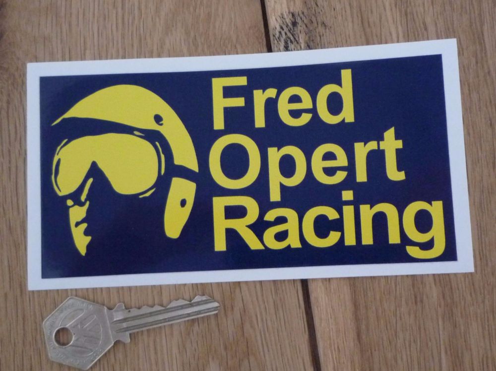 Fred Opert Racing Blue & Yellow Oblong Sticker. 6".