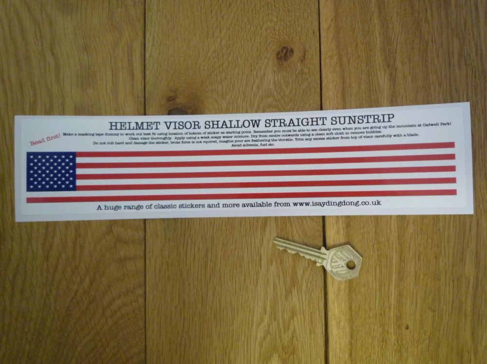 USA Stars & Stripes Helmet Visor Straight Sunstrip Sticker. 12". 35mm or 50mm Tall.
