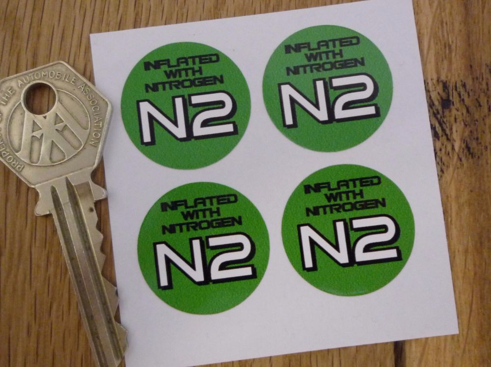 Inflated With Nitrogen N2 Green Circular Stickers. 1" Set of 4.