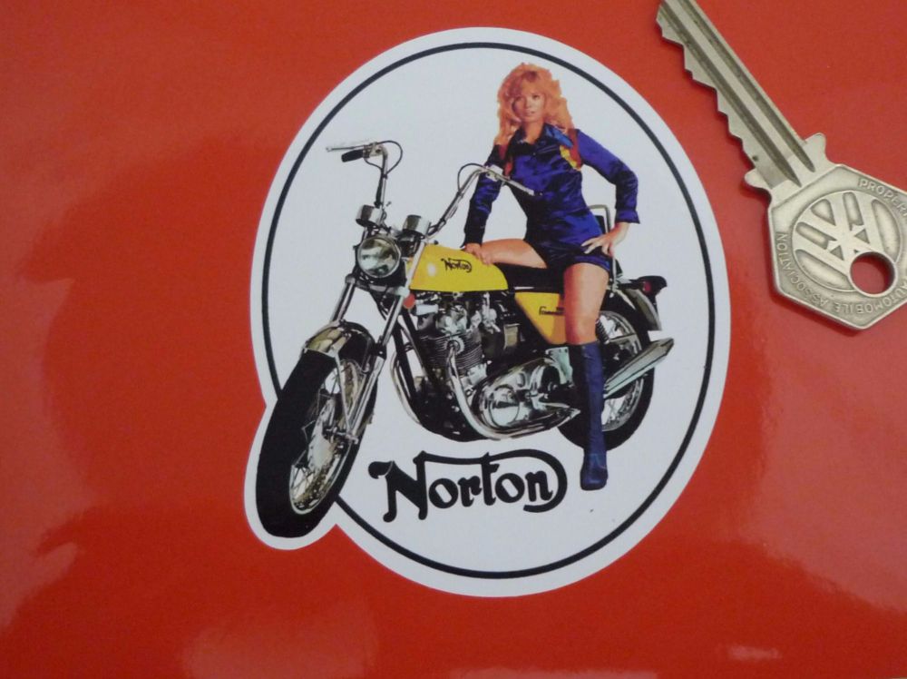 Norton Commando Hi-Rider Girl Sticker. 3.5