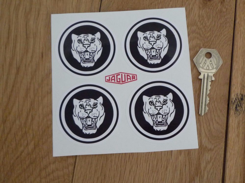 Jaguar Wheel Centre Stickers. Growlers. Black & White. Set of 4. 60mm.
