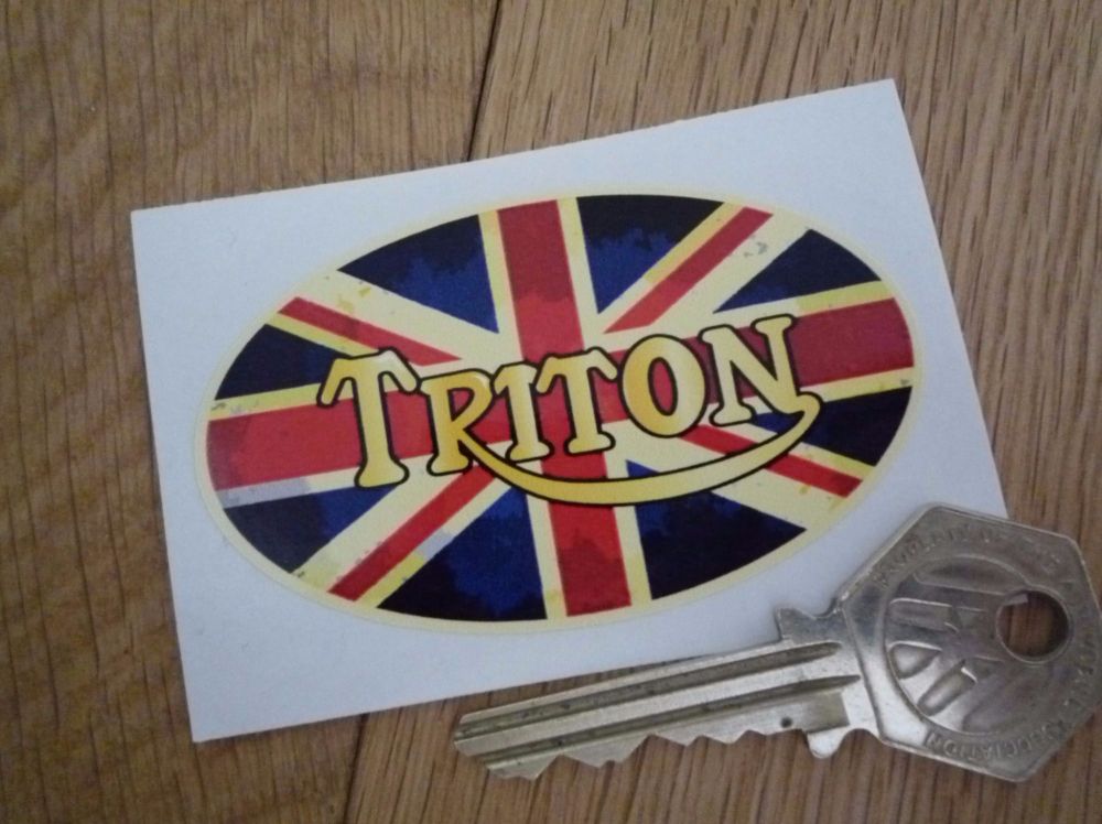 Triton Aged Union Jack Style Oval Sticker. 3".