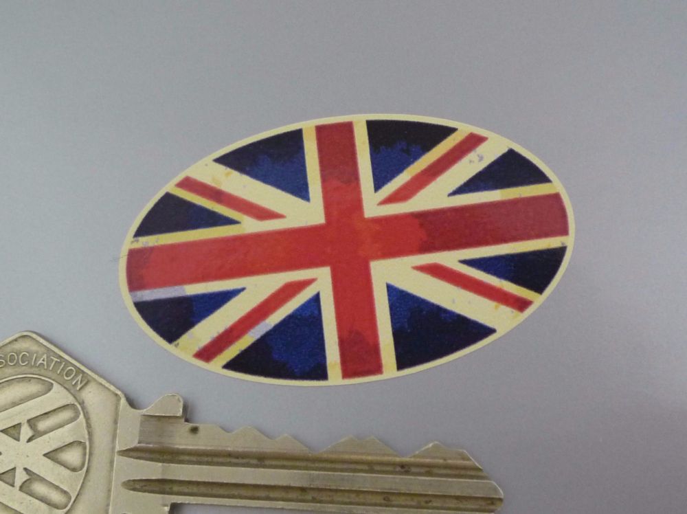Union Jack Aged Style Flag Oval Stickers. 2