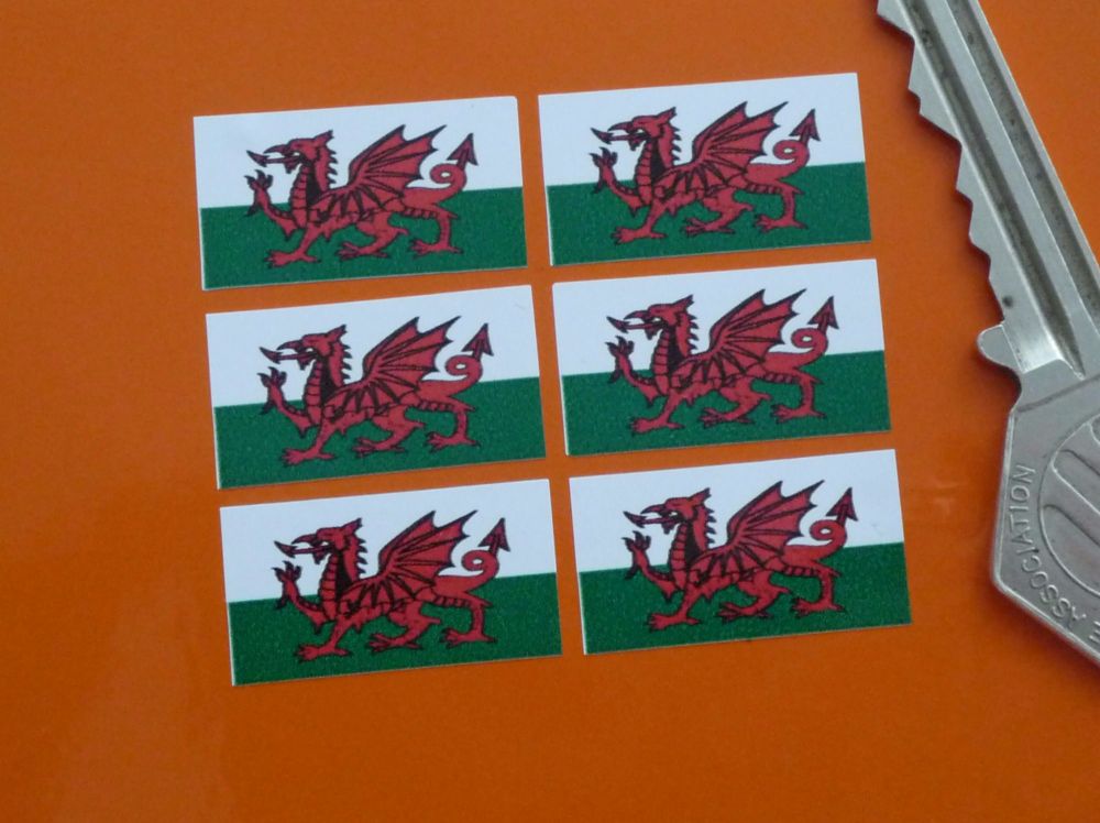 Welsh Fkag Small Coloured Stickers. Set of 6. 25mm.