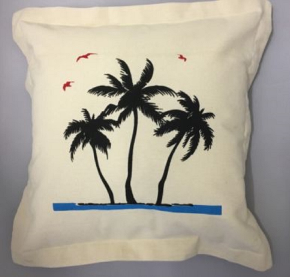 Nautical Cushion with Palm Tree Design - includes padded insert