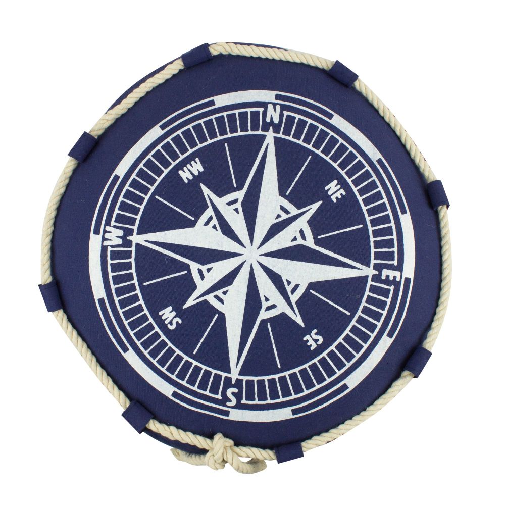 Large Round Nautical Compass Cushion with Rope Details