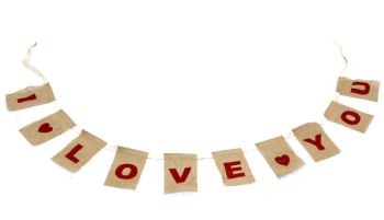 Jute Fabric Natural Bunting - I Love you - Valentines Decoration