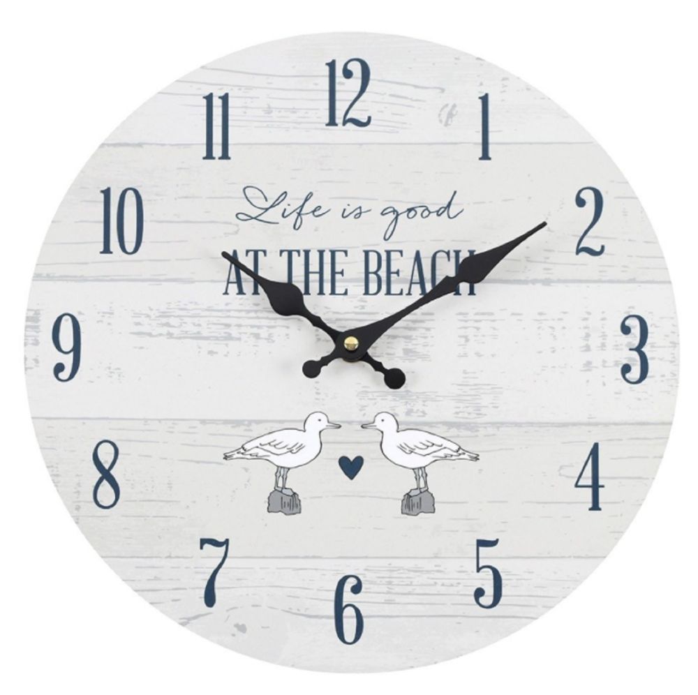 Life is Good at the Beach Wall Clock Grey and White Seaside Nautical