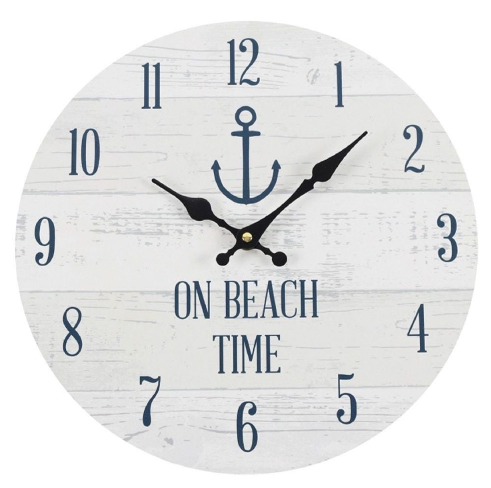 ON Beach Time Wall Clock Grey and White Seaside Nautical