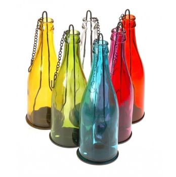 6 x Glass Bottle Lantern Hanging Candle Tealight Garden Party Patio Lamp Light
