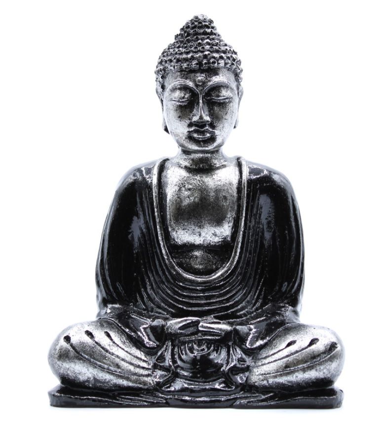 Black & Grey Medium Hand Crafted Painted Buddha Statue Ornament Figurine