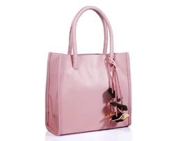 Pink Faux Leather Tote Bag with Charm Detail